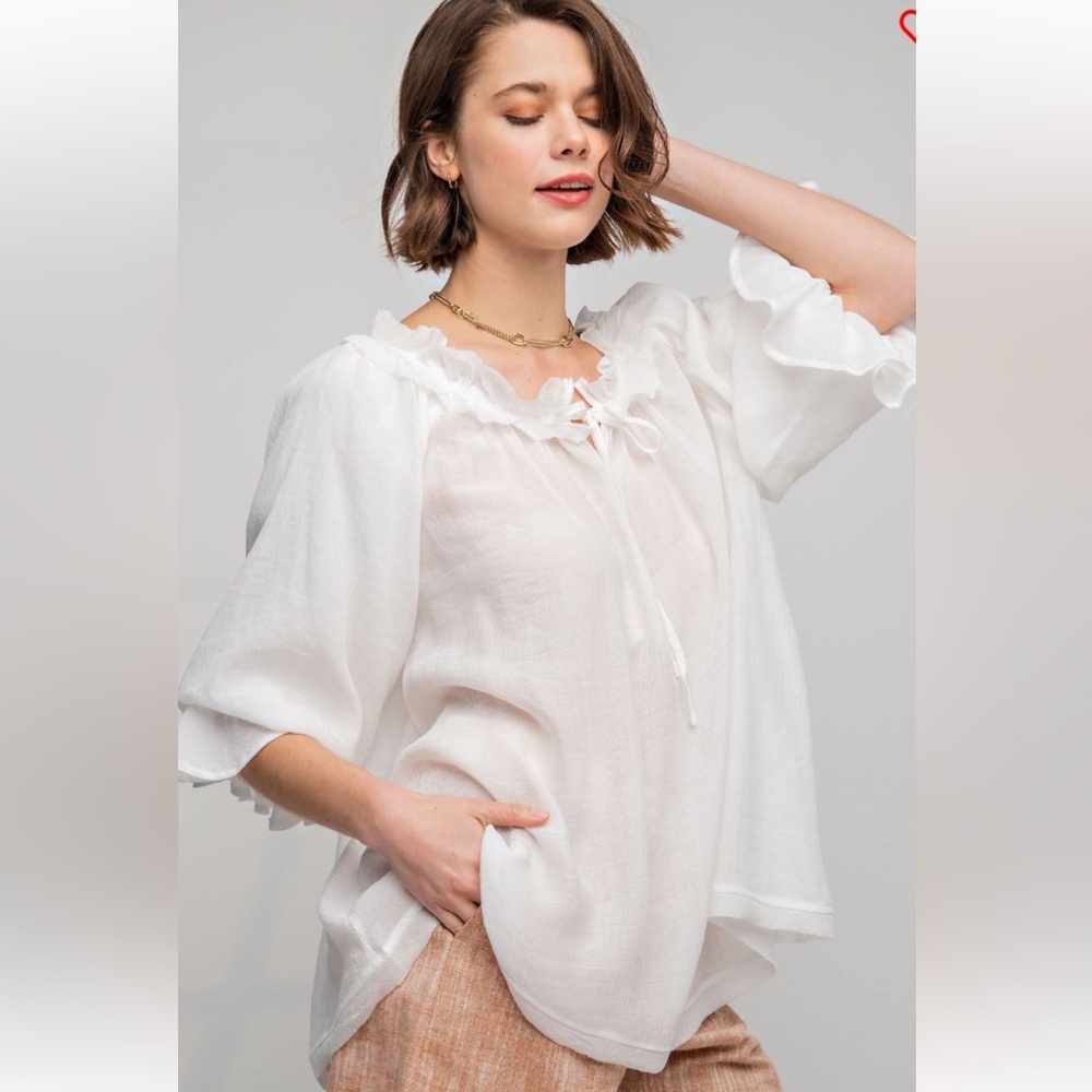 Easel White Ruffle Blouse - NWOT